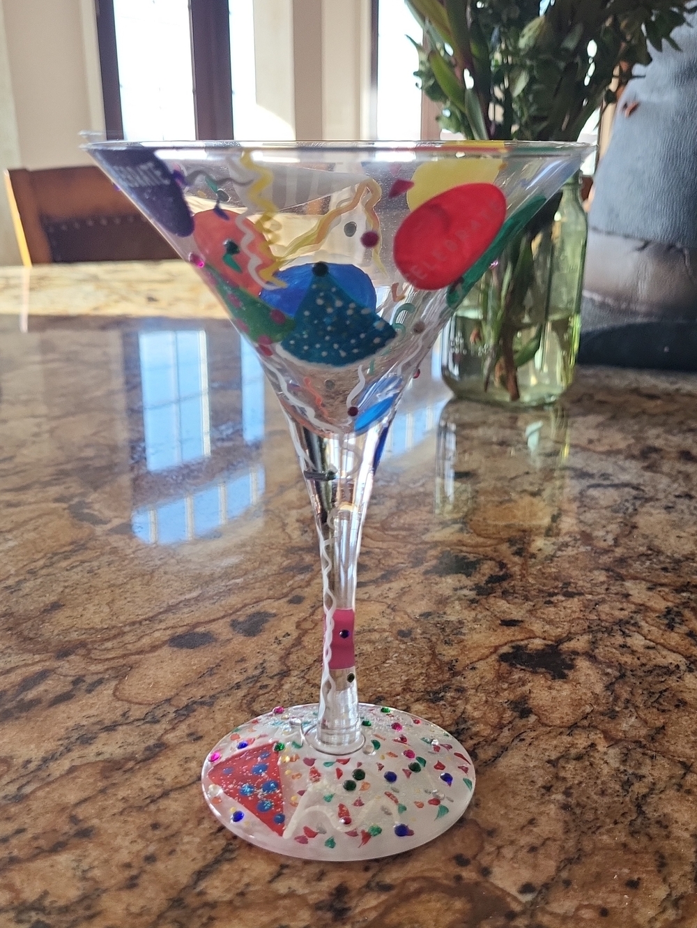 Hand-Painted Festive Glass Martini Coupe - Multi-Color